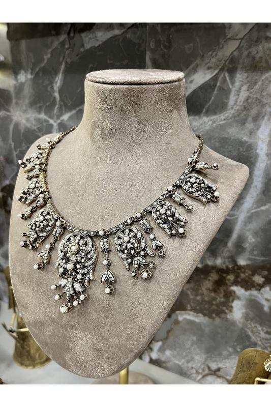 Vog İncili Elmas Montür Hurem Sultan Swarovski Taşlı Gerdanlık Sevgiliye,Anneye,Arkadaşa Kolye