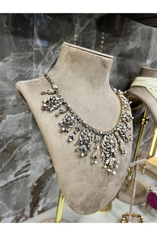 Vog İncili Elmas Montür Hurem Sultan Swarovski Taşlı Gerdanlık Sevgiliye,Anneye,Arkadaşa Kolye