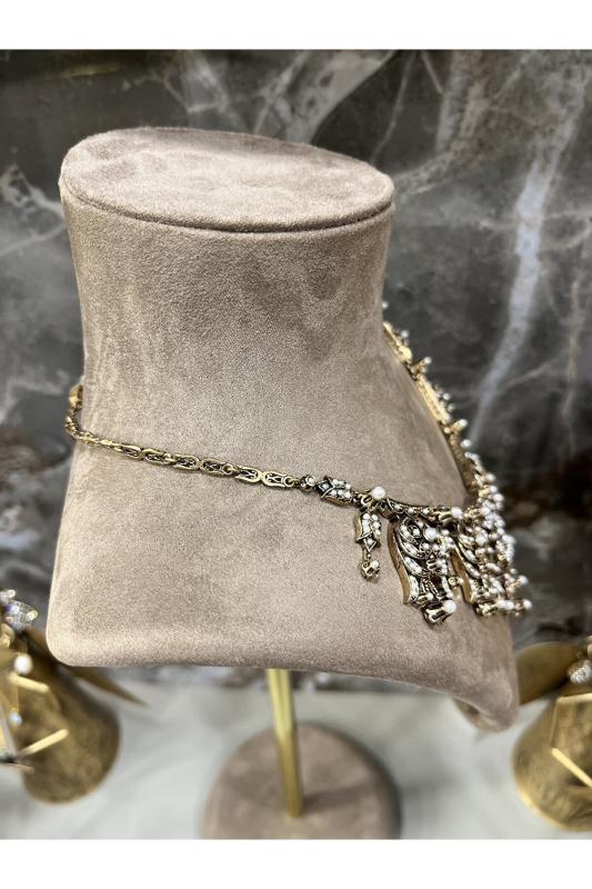 Vog İncili Elmas Montür Hurem Sultan Swarovski Taşlı Gerdanlık Sevgiliye,Anneye,Arkadaşa Kolye